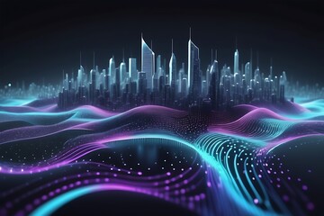 Futuristic Cityscape with Pulsating Dots - Cyber Technology Background