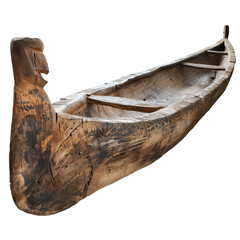 A traditional jungle canoe carved from a single tree trunk, isolated on transparent background