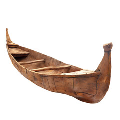 A traditional jungle canoe carved from a single tree trunk, isolated on transparent background