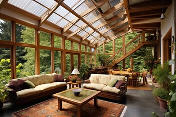 Fototapeta premium Sustainable Living Room Designs: Off-Grid Elegance with Solar Panels