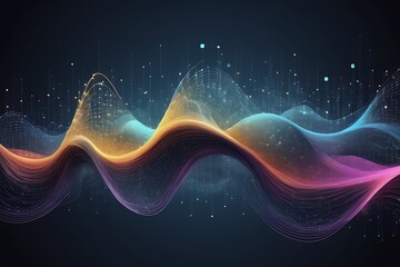 Cyber Technology Pulsating Dots And Flowing Waves , Cyber Background - obrazy, fototapety, plakaty