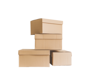 A stack of cardboard boxes on a transparent background