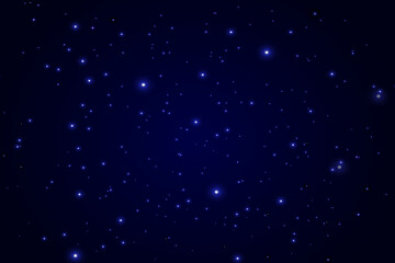 Space background with shining stars. Night effect of dust particles and light glare. A flash of the starry sky.