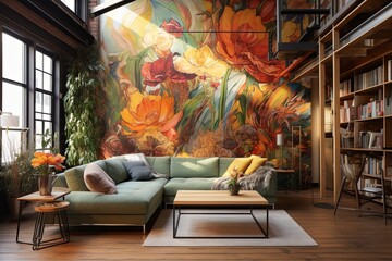 Eclectic Artist�s Loft: Mural Wall, Large Scale Art Inspires Artistic Impact