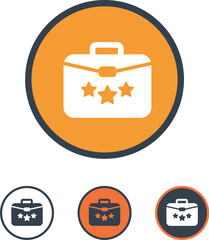 Briefcase icon with stars, professional portfolio symbol, for apps and websites. Vector illustration.
