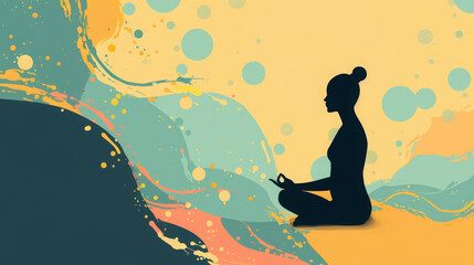 Woman Silhouette Sitting in Yoga Pose - obrazy, fototapety, plakaty