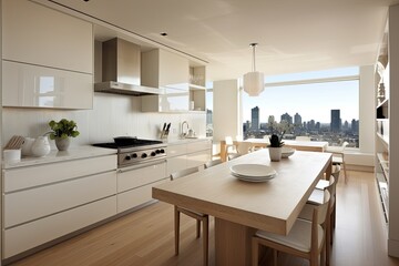 Fototapeta na wymiar Elegant Manhattan Penthouse Designs: Modern Kitchen & State-of-the-Art Appliances