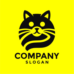 Black Cat  Logo vector. Home pet veterinary clinic icon