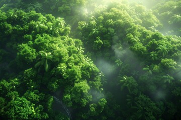 Fototapeta na wymiar A lush forest canopy. the dense greenery unfolds in layers of texture and color. Generative AI