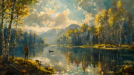 Foto auf Leinwand  A pristine forest and tranquil pond, where the interplay of light and shadow creates a captivating tableau of beauty and serenity © Muzamil