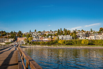 Old wooden suspension bridge in White Rock, South Surrey, Canada