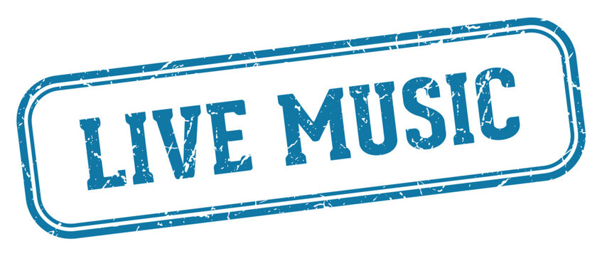 live music stamp. live music rectangular stamp on white background
