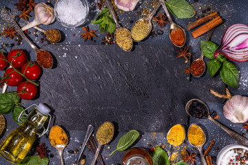 Various spices and herbs background