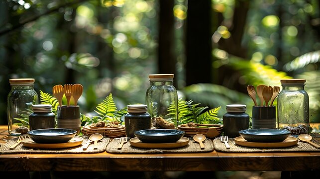 Sustainable Living Showcase: Eco-Friendly Products in Forest Oasis