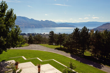 Terrace restaurant and wine testing at Mission Hill winery at Kelowna hill town, British Columbia,...