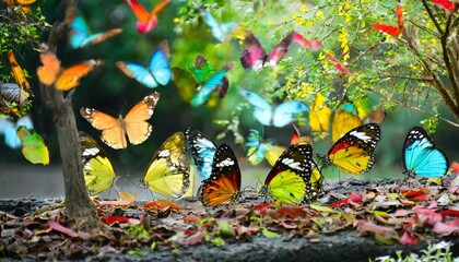 Fluttering Fantasia: Vibrant Butterflies and Colorful Trees Along the Road