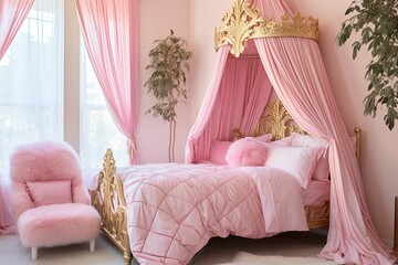 Canopy Dreams: Pink and Gold Fairytale Princess Bedroom Decors