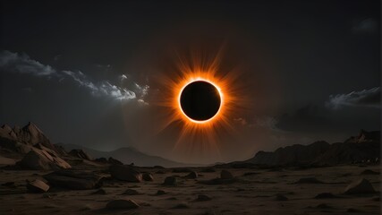 complete solar eclipse, captured on camera - obrazy, fototapety, plakaty