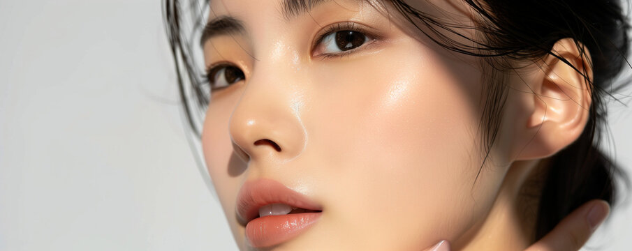 Portrait of beauty asian woman with perfect healthy glow skin facial