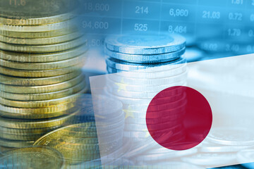 Stock market investment trading financial, coin and Japan flag , finance business trend data...