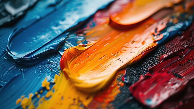Colorful oil paint strokes on a palette close-up macro photography. Generative Ai. 