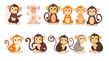 Monkeys collection set Flat vector isolated o