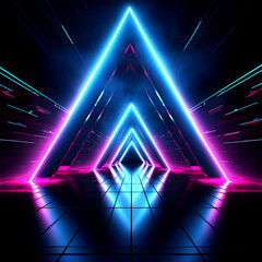 a pink and blue neon lights and glowing lines on a black background, Generative AI