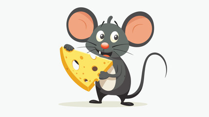 Mouse holding a slice of cheese Flat vector i