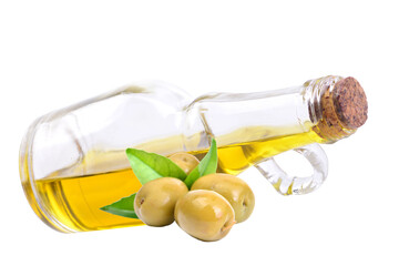 Olive oil and olives isolated