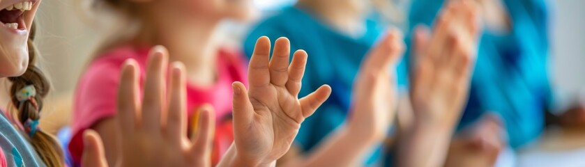 Captured in sharp focus, this image showcases sign language communication within an inclusive classroom, promoting unity and empathy. - Powered by Adobe