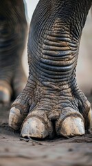 Close-up on the powerful feet of a rhino, highlighting the might and stability of this exotic animal