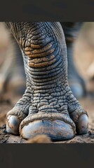 Naklejka na ściany i meble Captivating close-up showcases the robust feet of a rhinoceros, emphasizing its formidable presence and unwavering strength.