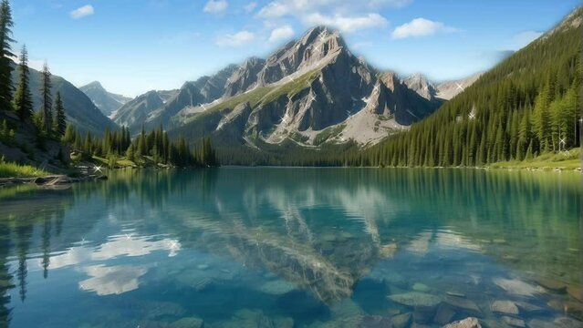 lake in the mountains, background, 4k, animation video, seamless looping, footage, generative ai
