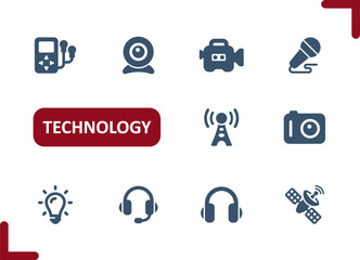 Technology Icons. Electronics, Devices, Gadgets, Wireless, Headphones, Camera Icon