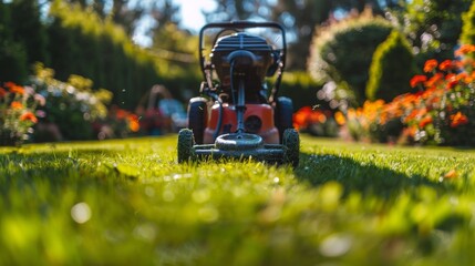 Lawn Mower on Lush Green Field