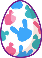Festive Easter egg with multi colored geometric ornate. Bright minimalistic illustration for design of festive Easter banner. Cartoon vector element in thin stroke isolated on white background