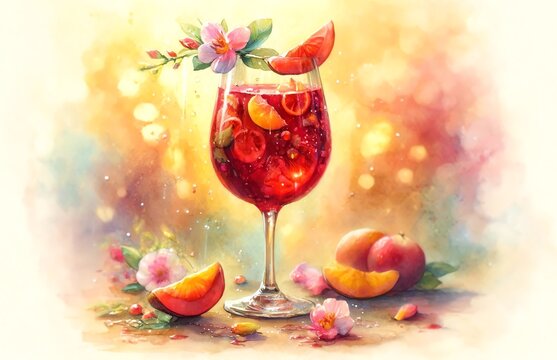 Watercolor Painting of Red Sangria