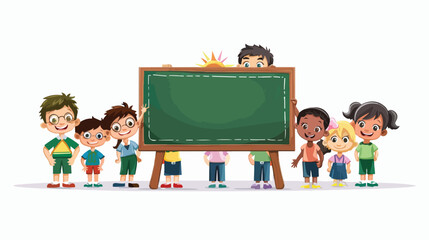 School children with chalkboard Flat vector i