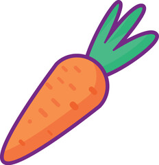Fresh carrots, Easter bunny favorite food. Bright minimalistic illustration for design of festive Easter banner. Cartoon vector element in thin stroke isolated on white background