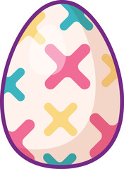 Festive Easter egg with multi colored funny ornament. Bright minimalistic illustration for design of festive Easter banner. Cartoon vector element in thin stroke isolated on white background