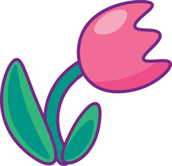 Blooming red tulip. Bright minimalistic illustration for design of festive Easter banner. Cartoon vector element in thin stroke isolated on white background