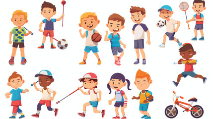 Set of kids with different sport activities F