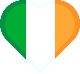 Irish flag in heart view. Ireland banner on flagpole for spring holiday decoration, Happy Patrick party element. Simple cartoon vector isolated on white background