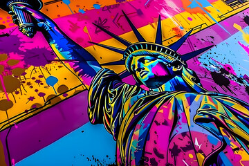 graffiti on the wall with Statue of Liberty