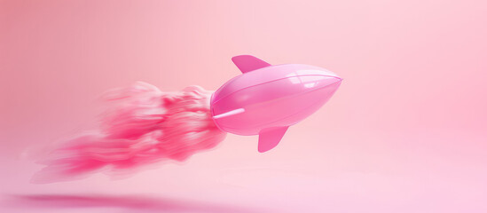 3D pink airship zeppelin dirigible, copy space