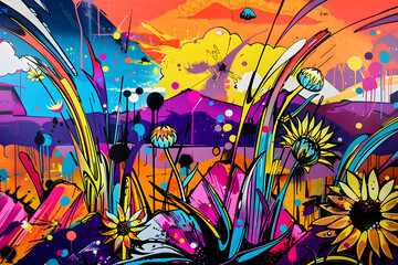graffiti background with flowers
