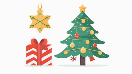 Fototapeta na wymiar Christmas Tree and gift Flat vector isolated on white