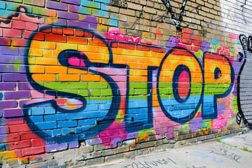 graffiti on the wall with "STOP"