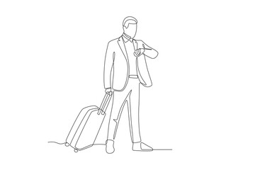 man going on a business trip.Business travel one-line drawing