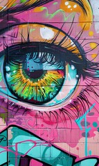 Eye-catching Art Colorful Eye Painted on a Wall Generative AI